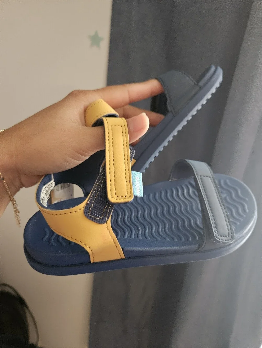 Native Kids Navy Blue & Yellow Adjustable Strap Sandals